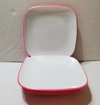 Cynthia Rowley Green Melamine Appetizer Salad Plates 7PC Square Pink Whi... - £21.74 GBP