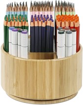 Bamboo Round Art Supply Storage Organizer - Pencil Holder with 9 Compart... - £23.97 GBP
