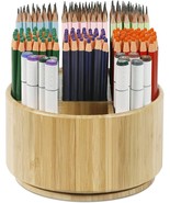 Bamboo Round Art Supply Storage Organizer - Pencil Holder with 9 Compart... - £23.59 GBP