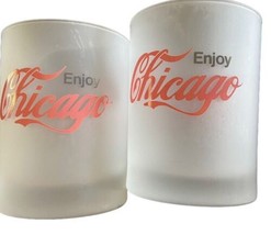 Coca Cola Enjoy Chicago Vintage Frosted Rock Glasses Lot Of 2 - $12.92