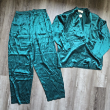 Vintage Victorias Secret Silk Pajamas Set Medium Green Luxury Loungewear 90s - £116.00 GBP