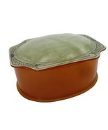 Art Deco Bakelite Celluloid Dresser Trinket Jewelry Oval Box Amber &amp; Marble - $44.53