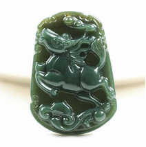 Hand carved natural green jade horse jade gift charm pendant necklace - £15.57 GBP
