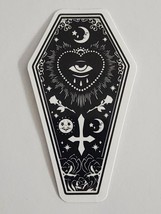 Coffin Shaped Black and White Sticker Decal with Eye Cross Cool Embellishment - £1.83 GBP