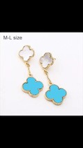 Turquoise and Mother of Pearl Quatrefoil Earrings - £43.28 GBP