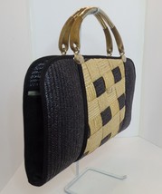Pier Giorgio Made in Italy Black &amp; Tan Woven Straw Handbag Interesting H... - $59.40