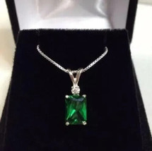 925 Sterling Silver Natural Certified 5.25Ct Emerald Octagon Shape Chain Pendant - £48.49 GBP