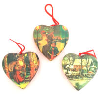 New W/O Box 3 Ornaments Victorian Style Heart Shaped Paper Mache AMC - £11.18 GBP