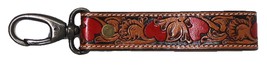 Western Hearts Tooled Handcrafted Leather Lanyard Strap Keychain Key Fob - $24.74