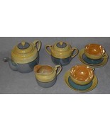 Made in Japan Vintage Copper Lusterware Tea Set 1930s Peach Cream Blue  - $53.50 CAD