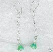 Sterling Silver Heart Chain Green Blue Flower Dangle Earrings  - $276.05 MXN