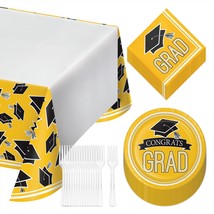 HOME &amp; HOOPLA Graduation Party Yellow School Spirit Grad Paper Dessert Plates, N - £20.85 GBP