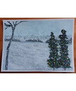 Christmas Trees Scene Original Acrylic Painting Signed - $11.97