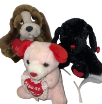 Lot Of 3 Plush Stuffed Animals Puppy Dogs Brown Black Red Pink Dan Dee & others - £11.86 GBP