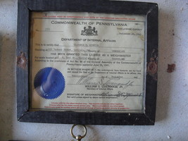 Unique 1941 Pennsylvania Dept of Internal Appairs Weighmaster License Framed - $74.25