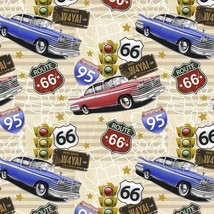 David Textiles Route 66 Retro Cars Sewing Fabric 36 x 44 In. Quilting Craft NEW - £12.20 GBP