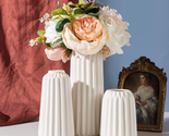 White Ceramic Vase Set of 3, Flower Vase for Home Decor, Boho Vases, Mod... - $35.36