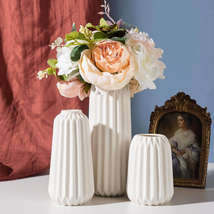 White Ceramic Vase Set of 3, Flower Vase for Home Decor, Boho Vases, Modern Vase - £24.70 GBP