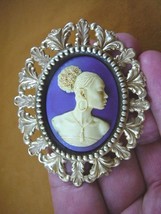 (CA20-4) Rare African American Lady Purple + Ivory Cameo Pin Pendant Jewelry - £27.86 GBP