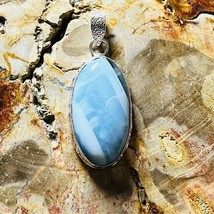 Blue Lace Agate Oval Sterling Silver Pendant Necklace - £26.90 GBP