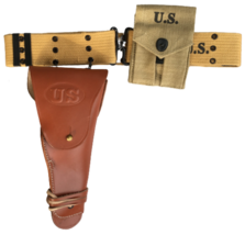 WWII M1936 Canvas Pistol Belt with Colt Tan Holster and .45 Colt Mag Pouch - $38.38