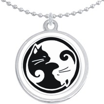Yin Yang Cats Round Pendant Necklace Beautiful Fashion Jewelry - £8.60 GBP
