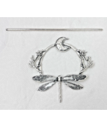 Dragonfly Crescent Moon Hair Bun Ponytail Holder Silvertone Metal - €15,68 EUR