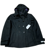 Calvin Klein Womens Hooded Wool Double-Breasted Peacoat, Black, Size 10 - £79.15 GBP