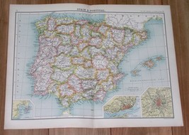 1903 Map Of Spain Portugal Balearic Islands Majorca Mallorca Madrid Barcelona - £19.14 GBP