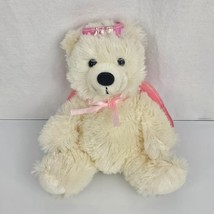 Galerie Stuffed Plush White Cream Teddy Bear Pink Sparkle Wings Halo Ang... - $29.69