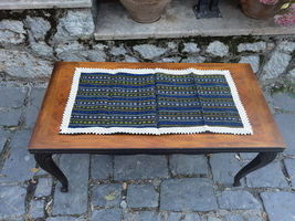 Minimalist primitive woolen table runner, hand woven 1920's lace decorat... - $30.00