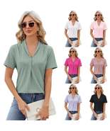 V-neck Hollow Design T-shirt Summer Loose Short-sleeved Top For Womens C... - £7.80 GBP+