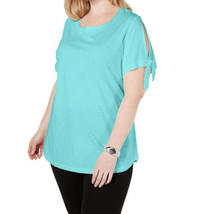 Karen Scott Womens Plus Size Slit Sleeve T-Shirt 3X Pacific Aqua - £29.17 GBP