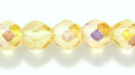 6mm Czech Fire Polish, Tawny Yellow Coated AB,  50 pc glass beads, lt amber - $2.75