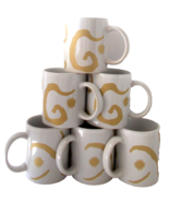 Lot 6 Holiday Mugs OSCAR DE LA RENTA Coffee Cups Gold Swirl Design - $34.64