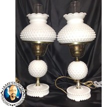Vintage Hobnail Milk Glass Electric Hurricane Lamp Pair (2) 20&quot;x8&quot; - £79.92 GBP