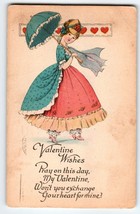 Valentine Postcard Women In Old Fashioned Dress Umbrella Vintage 1926 Ser 1171 - $13.50