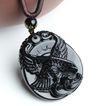 handmade natural Obsidian stone Eagle good luck charm pendant necklace - £20.27 GBP