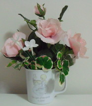 Precious Moments 1985 Pink Floral Arrangement Coffee Mug - $10.95