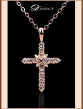 Studded CZ Austrian Crystal Diamond 18k Rose Gold Plated Cross Pendant Necklace 
