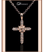 Studded CZ Austrian Crystal Diamond 18k Rose Gold Plated Cross Pendant N... - £92.97 GBP