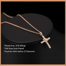 Studded CZ Austrian Crystal Diamond 18k Rose Gold Plated Cross Pendant Necklace  image 2