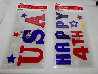 Gel Clings 4th Of July Celebrate It 2ea Reusable Washable Happy 4th & USA 45H - $7.89