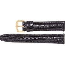 Men&#39;s 18 mm Regular Black Leather Crocodile Grain Semi-Padded Watch Strap - £24.24 GBP