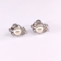 Vintage Clip-On Earring Faux Pearl Rhinestone Silver Plate Womens Estate... - £6.36 GBP