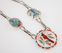 Vintage Harlan &amp; Monica Coonsis Zuni Turquoise &amp; Coral Bird Sterling Nec... - £1,168.14 GBP