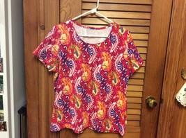 Kim Rogers XL Vibrant Paisley Print Round Neck S/S Cotton/Spandex Blend Top - £8.00 GBP