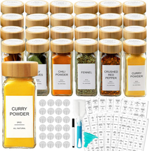 AISIPRIN 24 Pcs Glass Spice Jars with Bamboo Airtight Lids and 398 Labels, 4Oz E - £35.18 GBP