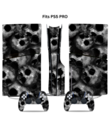 Fits PS5 PRO Disc Console &amp; 2 Controller Black Skulls Vinyl Wrap Skin Decal - €14,73 EUR