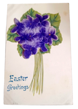 Easter Greetings Applique Applied Felt Violets Bouquet UNP DB Postcard H27 - $9.85